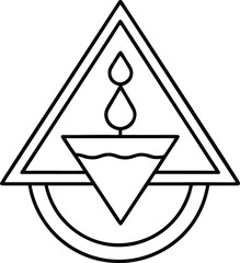 Geometric Candle Icon: A minimalist icon of a lit candle, enclosed within a geometric triangle and a semi-circular frame, embodying light, hope, and a sense of spiritual illumination.