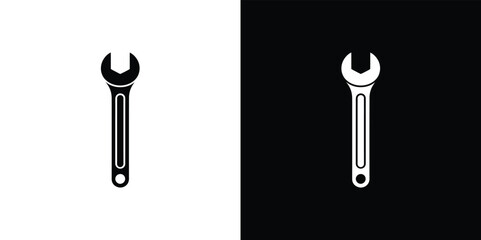 Open End Wrench in Black and White Color Background, Repairing Tool Icon Theme
