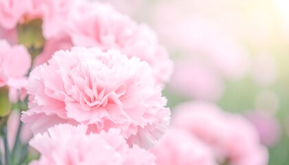 Soft focus of pink carnations in a garden