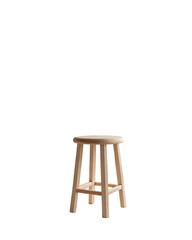 High quality photo of wooden stool with simple minimalist design, natural wood texture in warm tones, studio lighting on white background, elegant clean composition, png file isolated on transparent b