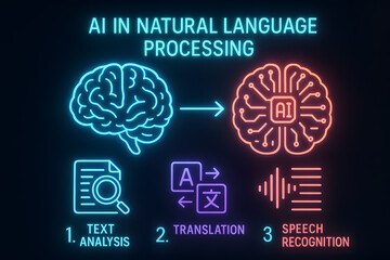 AI Natural Language Processing Infographic with Text Analysis for Computational Linguistics