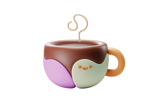 Delightful 3D Render of a Cute Cartoon Coffee Mug isolated on white background , cutout