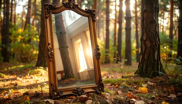 Fototapeta Cermin ajaib mencerminkan mimpi di hutan musim gugur