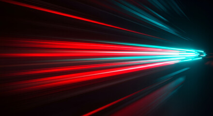 Dynamic light streaks in vibrant red and teal hues against a dark background