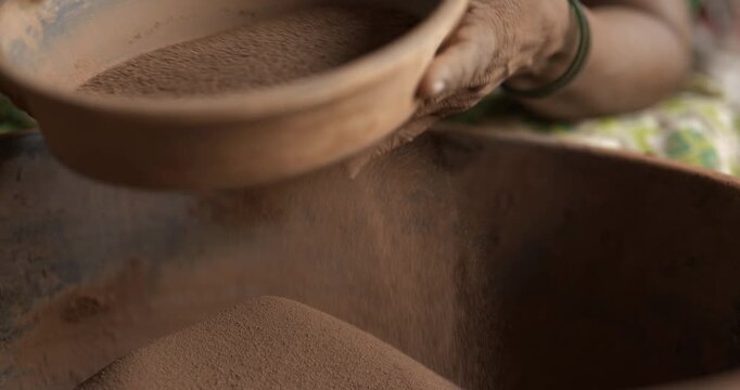 Ganesh Idol Making: Indian Woman Artist Sieving Clay Traditionally