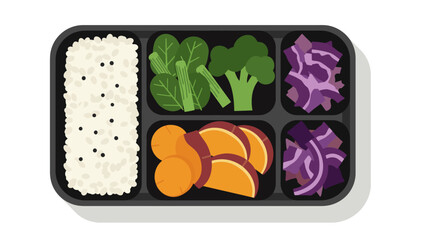 Minimal bento box illustration of assorted vegetables promoting plant based meals during world vegetarian day