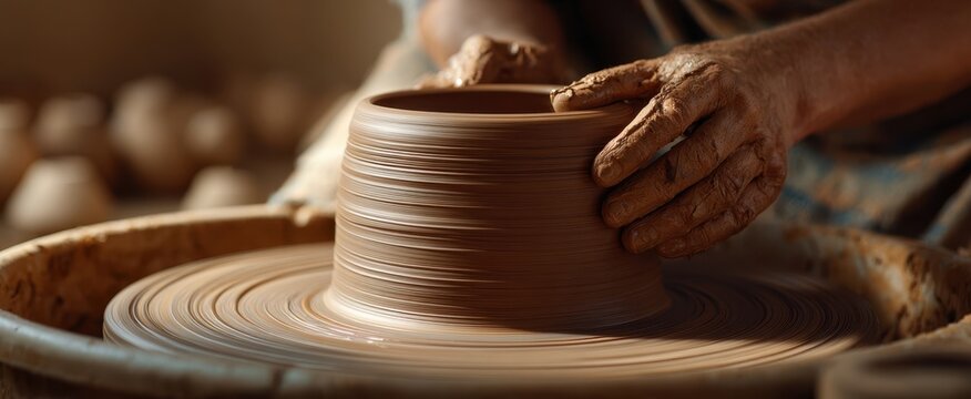 The Art of Pottery: Creating a Clay Bowl on a Spinning Wheel.