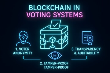 Blockchain Voting System Infographic with Secure Election Technology for Digital Democracy