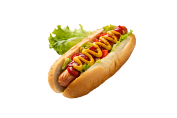 Hot dog with mustard and ketchup on a bun