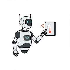 Fototapeta premium White Robot Adjusting Digital Thermostat on White Background