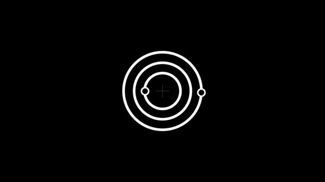 animated stellite linear icon. Rotating around globe. Earth and moon orbiting model animation on black background.