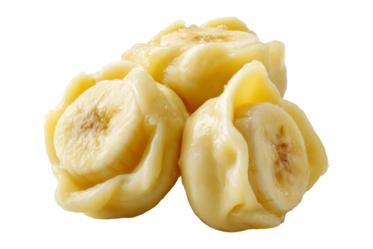 Steamed Banana dumplings with intricate twisted edges, isolated on white transparent background. Concept of Asian cuisine and food art. Micronesia grab-and-go meals
