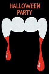 Vampire teeth. Horror movie poster, book cover or party poster template.
