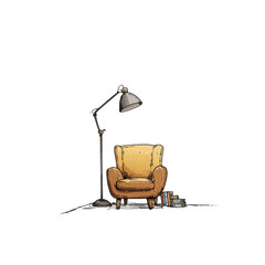 Cartoon armchair and floor lamp
