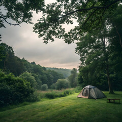 isolated camping tent in nature