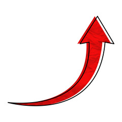 Curve arrow icon with paper texture on transparent background. Red up arrow curve illustration