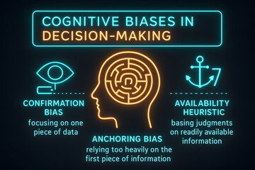 Cognitive Biases Infographic with Psychological Patterns for Decision Making Awareness