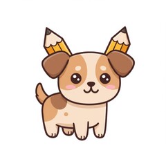 Obraz premium Cute Cartoon Puppy with Pencil Ears
