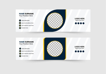 Modern Corporate Email Signature & Footer Template &ndash; Minimalist Yellow and Dark Blue Design with Photo Placeholder and Social Media Icons