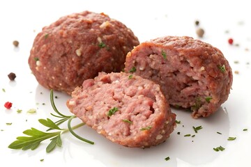Meatball is cut in half and has a piece of parsley on top