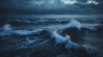 Obraz premium Dramatic Ocean Waves Crashing Under a Dark, Stormy Sky