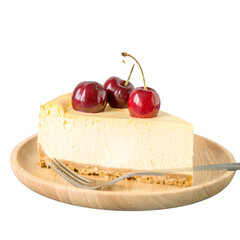 Delectable cheesecake slice is topped with juicy red cherries and a golden crumb, enticing t png