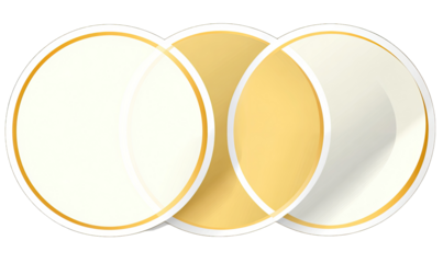 Three overlapping circles, creamy colors, gold trim