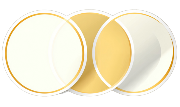 Three overlapping circles, creamy colors, gold trim