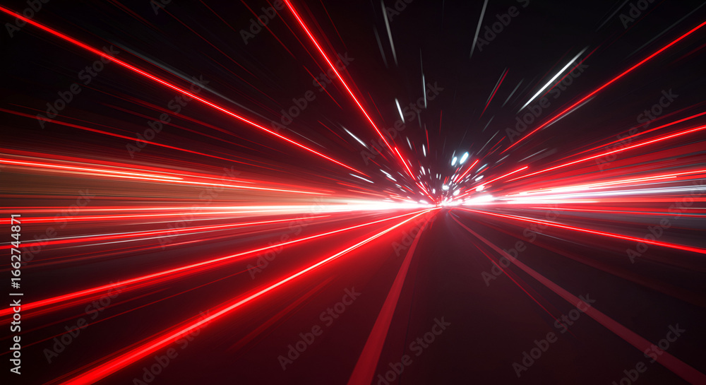 Poster streaks of light in a tunnel: abstract representation of speed and movement