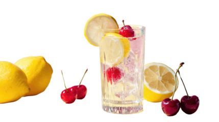 Refreshing drink with lemon and cherries