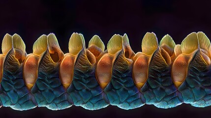 Microscopic Closeup of Intricate Biological Structure, Colorful Organic Texture, Detailed Pattern, Abstract Nature Background