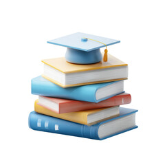 Stack of colorful books with graduation cap