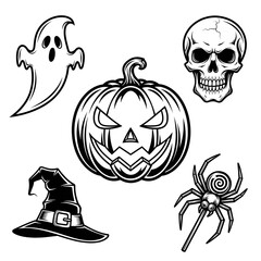 Engraved Style Halloween Vector Collection