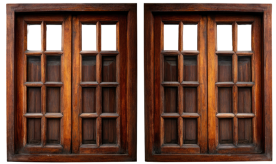 Two antique wooden double-hung windows