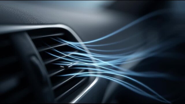 Cool blue airflow from car air conditioning vent . Powerful climate control technology