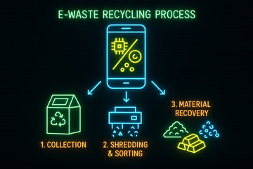 E-Waste Recycling Process and Electronic Disposal Infographic for Environmental Awareness