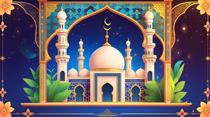 Majestic Mosque at Night An Exquisite Illustration of Islamic Architecture