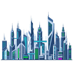 Obraz premium Colorful skyscraper city skyline illustration with tall towers and modern design