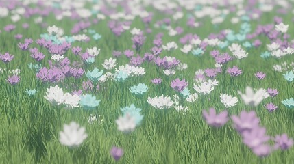 Pastel Flower Field Meadow Springtime Blossoms
