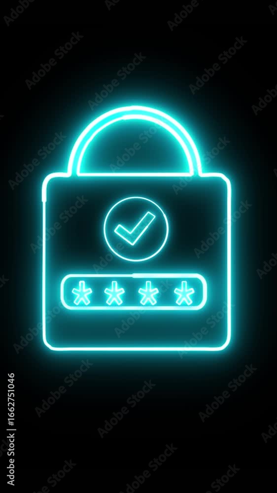 Aufkleber glowing neon animation of secure password entry and digital lock illustration.vertical video showing