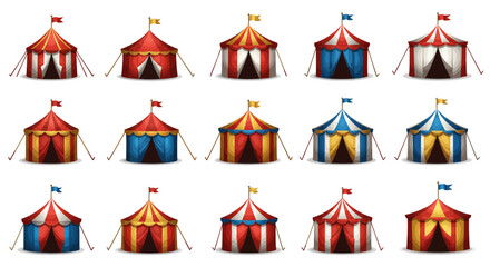 Fototapeta premium Unique Circus Tent 4D Vector Icons Set
