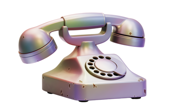 A Retro Iridescent Rotary Phone with Distressed Finish isolated on white background , cutout