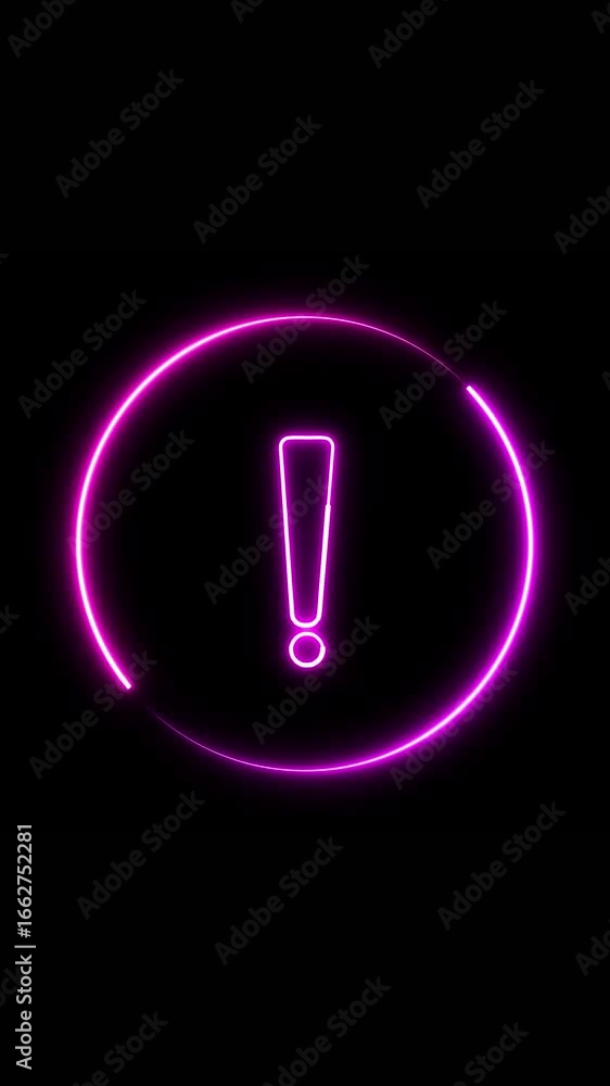 Aufkleber neon glowing exclamation mark animation representing alert or excitement. glowing neon exclamation p