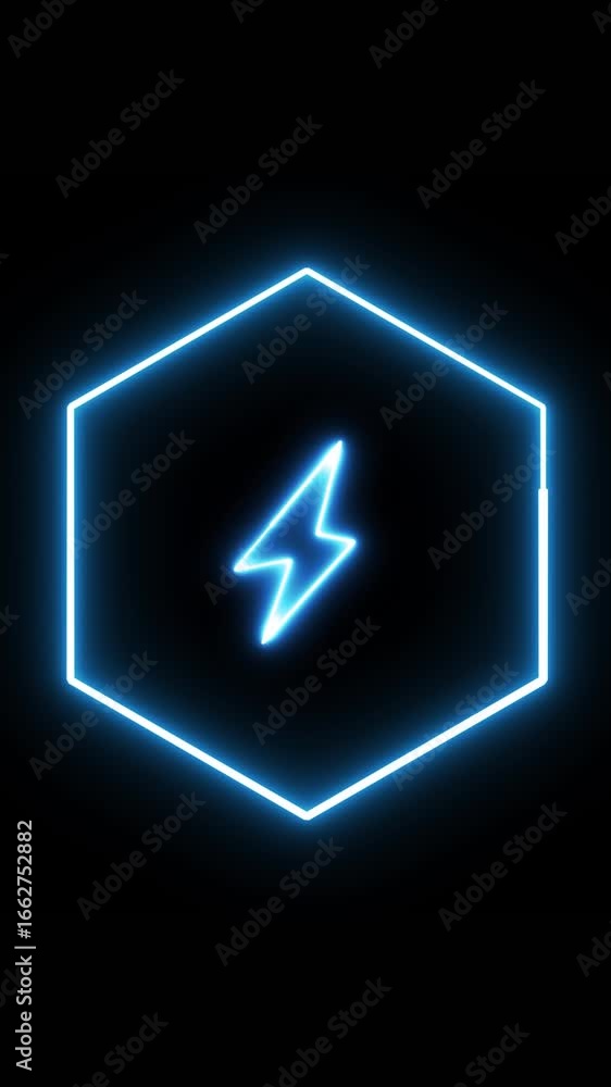 Aufkleber vertical video showing animated neon lightning bolt inside glowing hexagon. animated neon lightning 