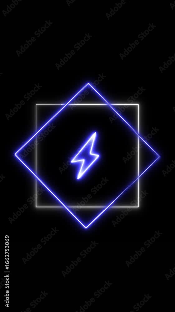 Aufkleber vertical animation of neon lightning bolt symbol in abstract glowing frame. abstract electric neon s