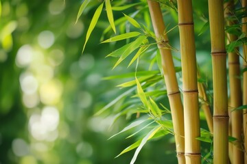 Obraz premium Serene Bamboo Grove: A Natural Symphony of Green and Gold in a Peaceful Setting