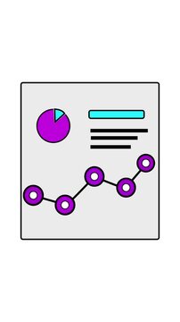 Vertical video depicting animated data charts and graph elements for analysis. Animated chart and graph elements representing data visualization and business statistics.