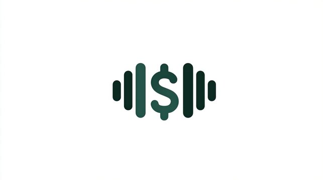 A dark-green dollar sign enclosed within dark-green sound wave lines on a white background