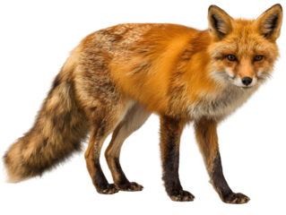 Red fox walking gracefully front view isolated on transparent background PNG