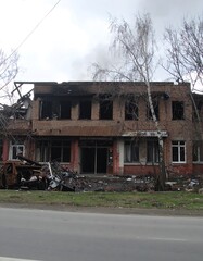 Fototapeta premium Destroyed building after fire
